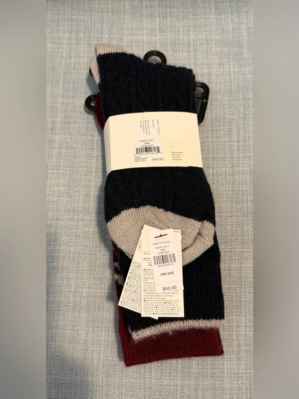 Banana Republic 2 Pairs of Wool Blend Socks - Burgundy Pattern & Navy Solid.